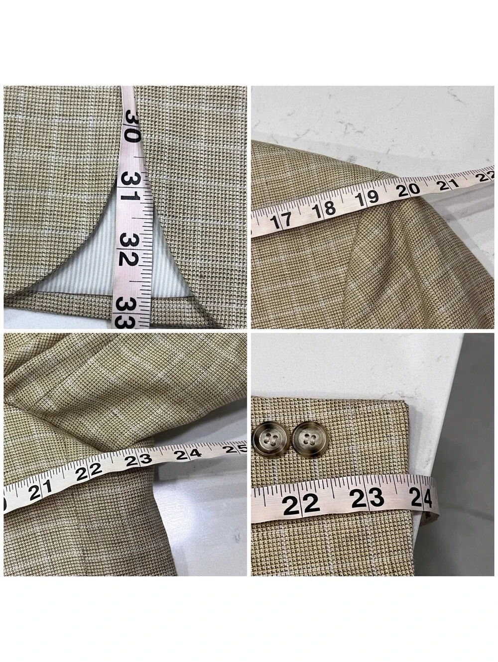 Jos. A. Bank 44R Linen Cotton Blazer Taupe Windowpane Sport Coat Men’s Summer
